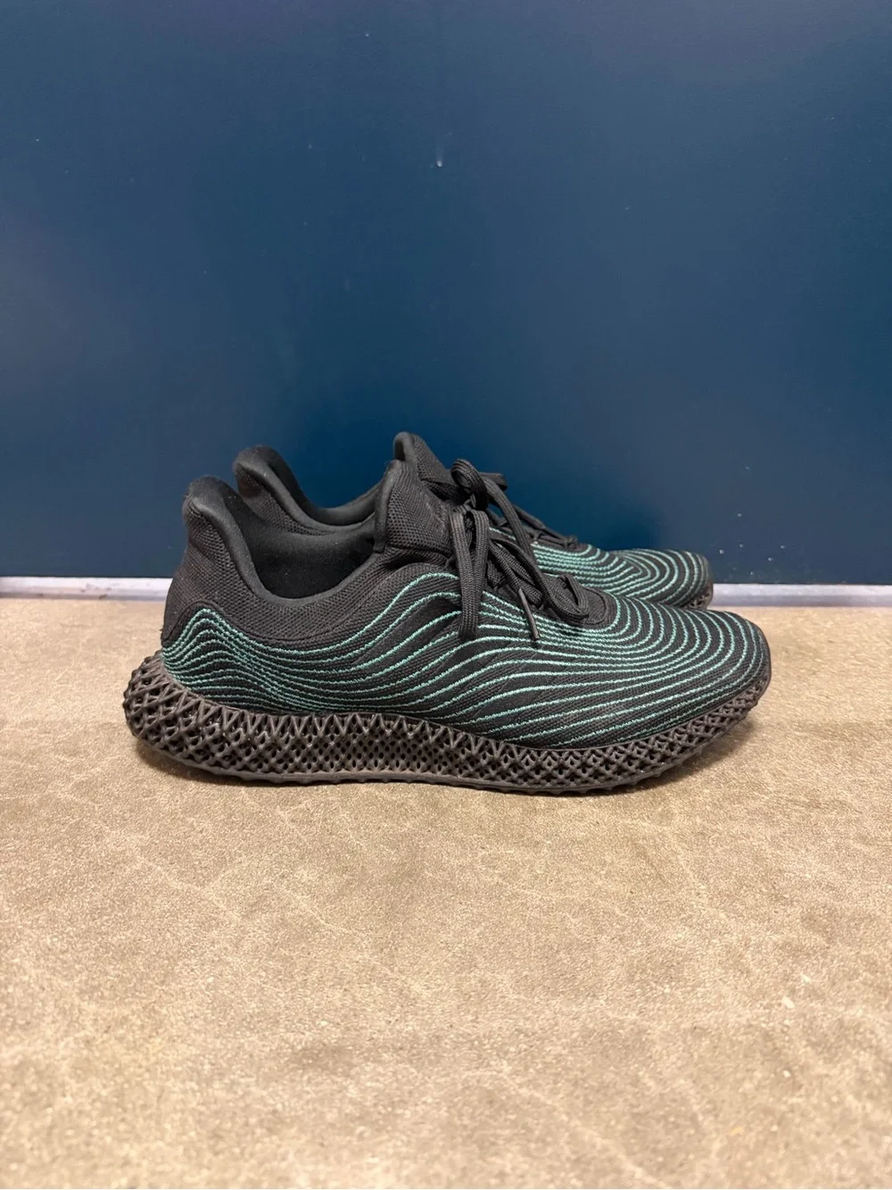 MENS ADIDAS x PARLEY ULTRA 4D UCAGED SNEAKERS, SIZE US 11, BLACK BLUE SPIRIT